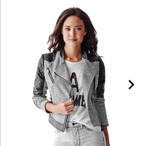 Guess Long Sleeve Tweed and Faux-Leather Jacket